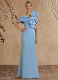 Light Blue Regal Light Off-the-Shoulder Mermaid Evening Gown with Statement Bow Detail