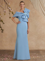 Light Blue Regal Light Off-the-Shoulder Mermaid Evening Gown with Statement Bow Detail