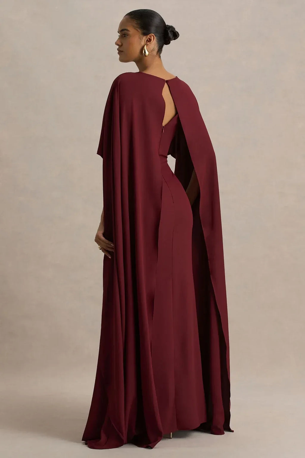 Regal Mermaid Boat Neck Cape Sleeve Keyhole Back Floor Length Evening Dress