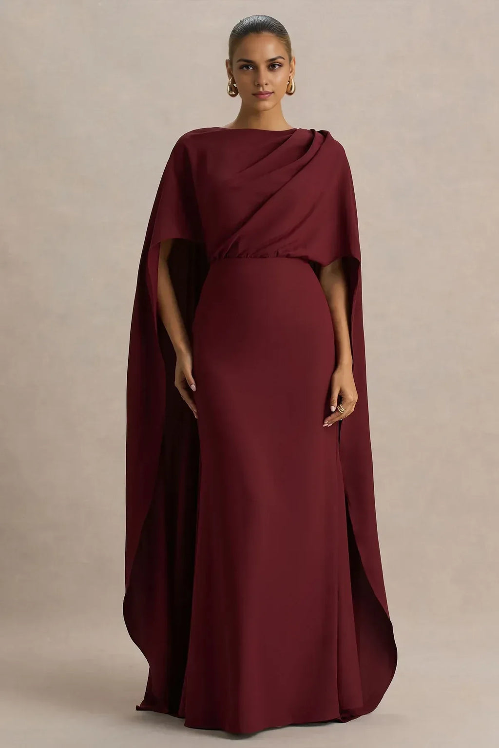 Regal Mermaid Boat Neck Cape Sleeve Keyhole Back Floor Length Evening Dress