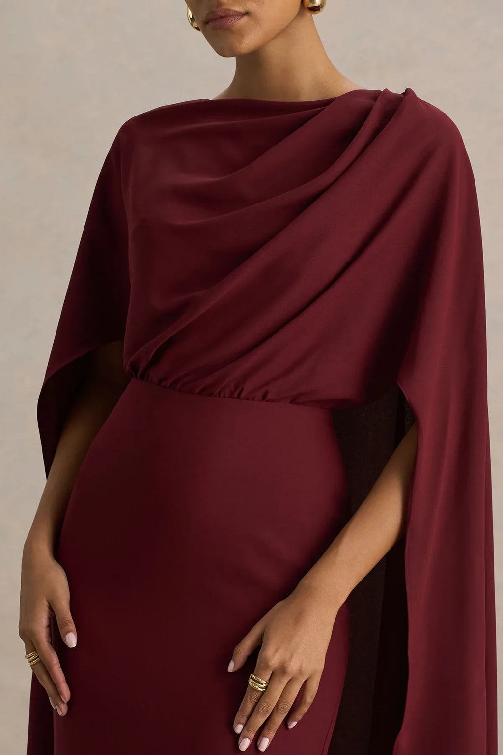 Regal Mermaid Boat Neck Cape Sleeve Keyhole Back Floor Length Evening Dress