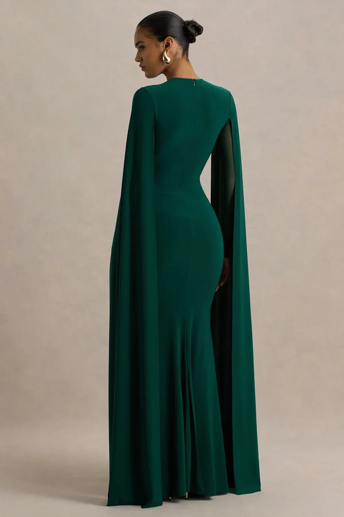 Regal Mermaid Crew Neck Cape Sleeve Zipper Back Floor Length Evening Dress