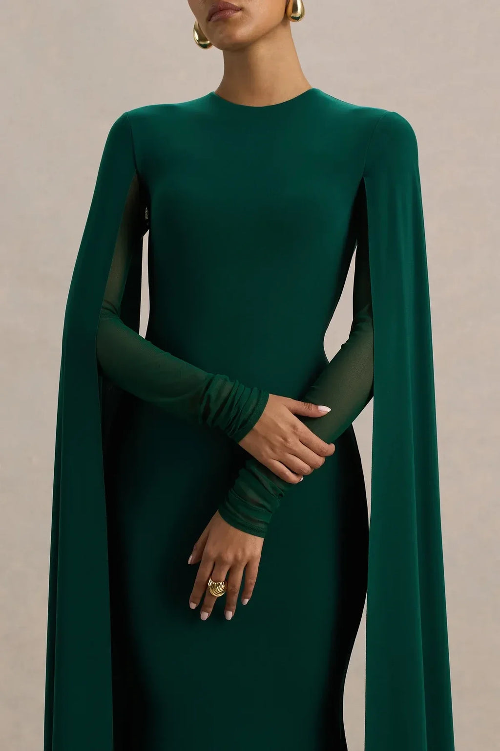 Regal Mermaid Crew Neck Cape Sleeve Zipper Back Floor Length Evening Dress