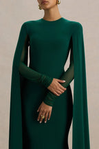 Regal Mermaid Crew Neck Cape Sleeve Zipper Back Floor Length Evening Dress