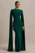 Regal Mermaid Crew Neck Cape Sleeve Zipper Back Floor Length Evening Dress
