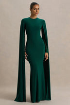 Regal Mermaid Crew Neck Cape Sleeve Zipper Back Floor Length Evening Dress