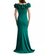 Regal Mermaid Off the Shoulder Floral Trim Ruched Bodice Floor Length For Ladies Prom Dress