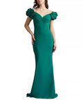 Regal Mermaid Off the Shoulder Floral Trim Ruched Bodice Floor Length For Ladies Prom Dress