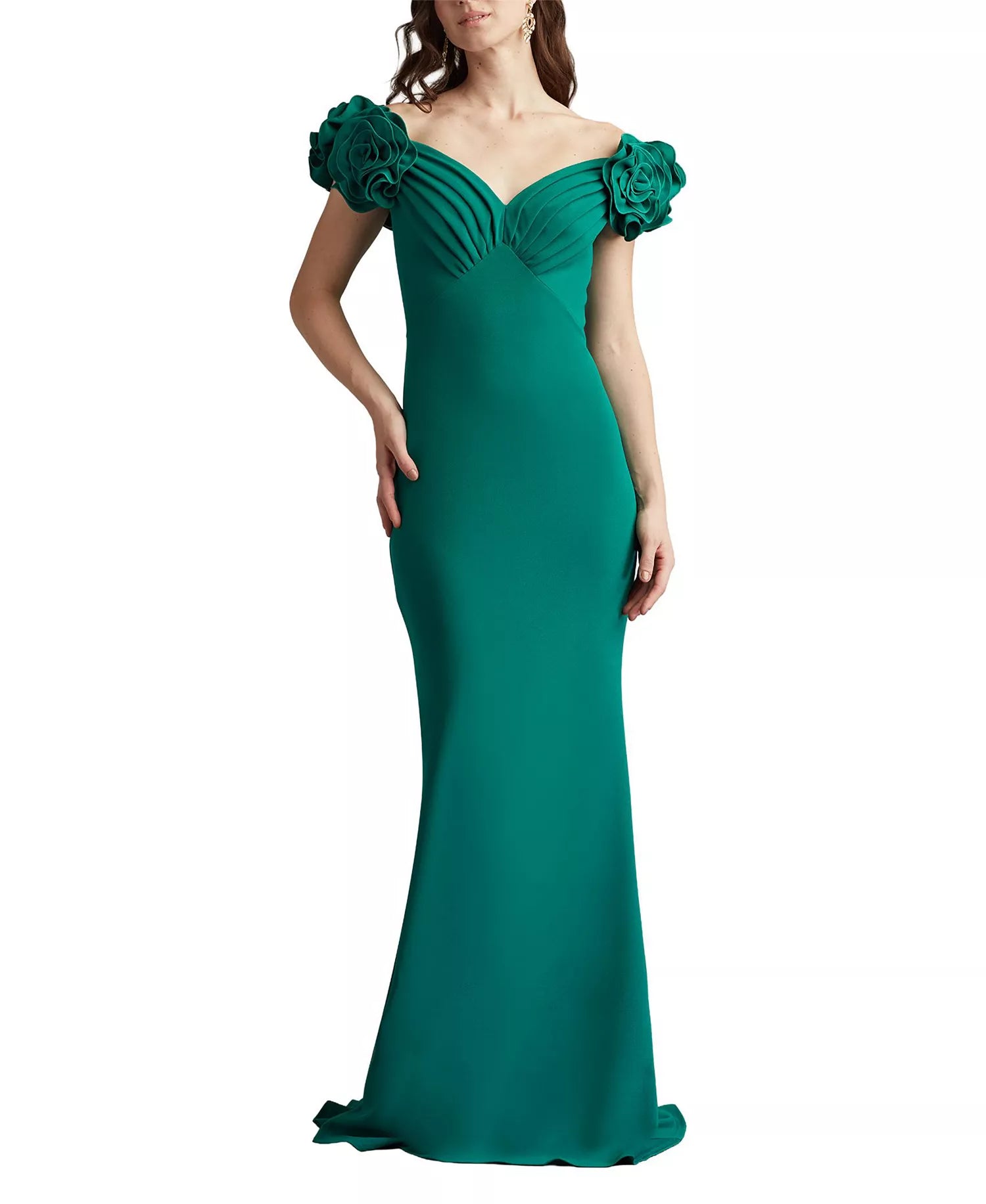 Regal Mermaid Off the Shoulder Floral Trim Ruched Bodice Floor Length For Ladies Prom Dress