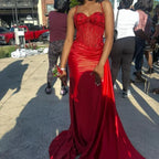 Regal Mermaid Spaghetti Strap Sweetheart Beaded Corset High Slit Floor-Length Evening Gown