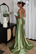 Regal Mermaid Spaghetti Strap Sweetheart Beaded Corset High Slit Floor-Length Evening Gown