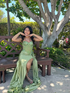 Regal Mermaid Spaghetti Strap Sweetheart Beaded Corset High Slit Floor-Length Evening Gown
