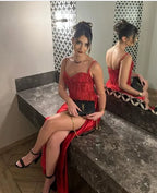 Regal Mermaid Spaghetti Strap Sweetheart Beaded Corset High Slit Floor-Length Evening Gown