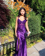 Regal Mermaid Spaghetti Strap Sweetheart Floral Lace-Up High Slit Floor-Length Evening Gown