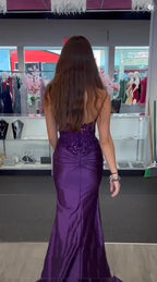 Regal Mermaid Spaghetti Strap Sweetheart Floral Lace-Up High Slit Floor-Length Evening Gown