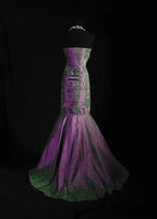 Regal Mermaid Strapless Diagonal Pleated Beaded Iridescent Floor-Length Evening Gown