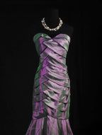 Regal Mermaid Strapless Diagonal Pleated Beaded Iridescent Floor-Length Evening Gown