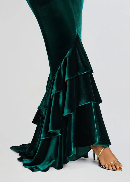 Robe de soirée sirène royale sans bretelles, sans manches, avec ourlet à volants, longueur ras du sol, grandes tailles