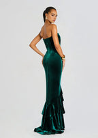 Regal Mermaid Strapless Sleeveless Ruffled Hem Floor Length Plus Size Evening Dress