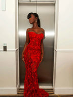 Regal Mermaid Strapless Sweetheart 3D Floral Corset Floor-Length Evening Gown