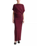 Regal Sheath Boat Neck Batwing Sleeve Ruched Bodice Floor Length For Women Prom Dress
