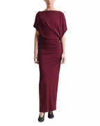 Regal Sheath Boat Neck Batwing Sleeve Ruched Bodice Floor Length For Women Prom Dress