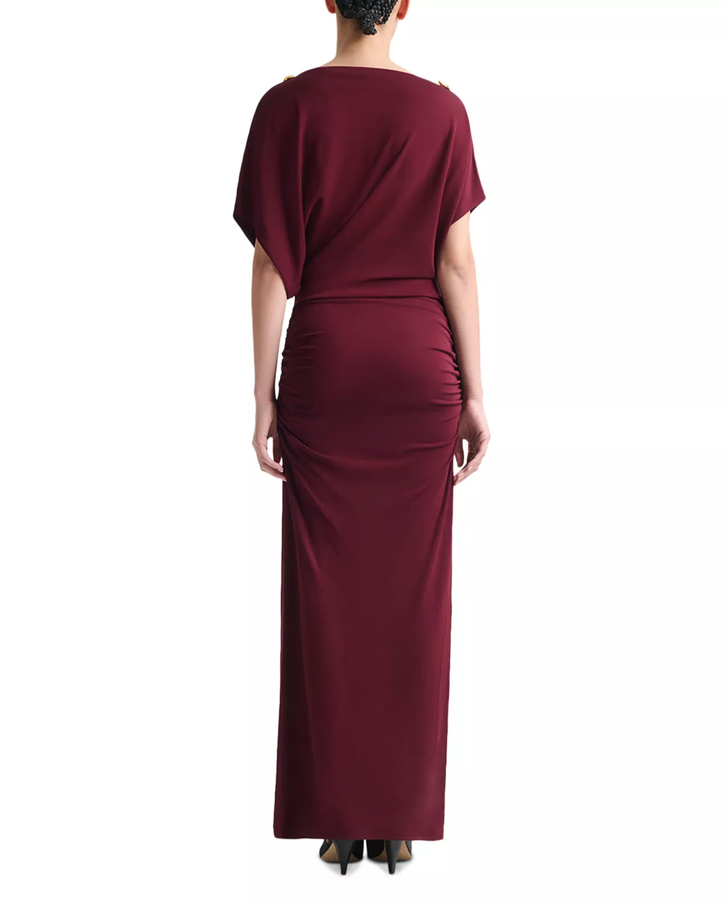 Regal Sheath Boat Neck Batwing Sleeve Ruched Bodice Floor Length For Women Prom Dress