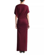 Regal Sheath Boat Neck Batwing Sleeve Ruched Bodice Floor Length For Women Prom Dress