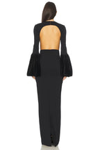 Regal Sheath Crew Neck Bell Sleeve Cutout Back Floor Length Evening Dress