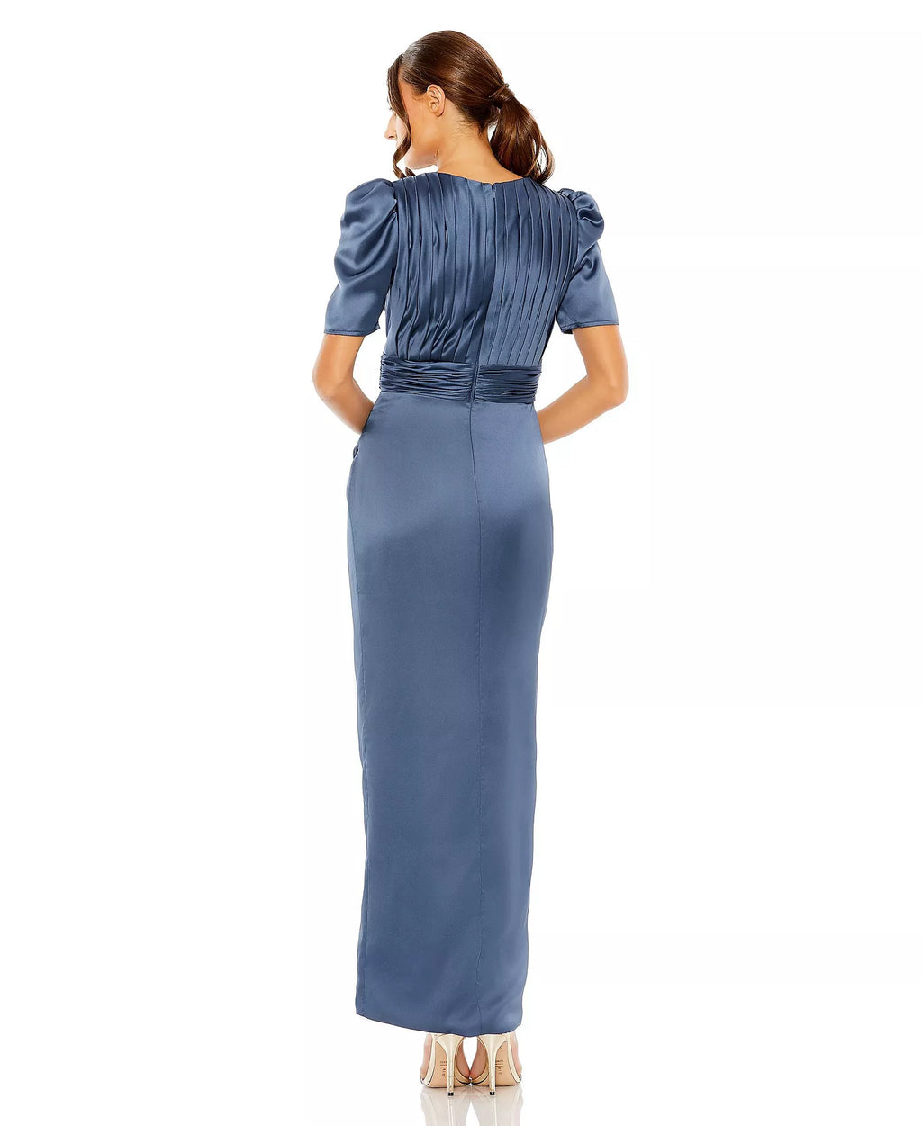 Regal Sheath Crew Neck Puff Sleeve Pleated Bodice Floor Length Hot Sale Prom Dress