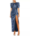 Regal Sheath Crew Neck Puff Sleeve Pleated Bodice Floor Length Hot Sale Prom Dress