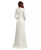 Regal Sheath Deep V Neck Long Sleeve Ruffled Slit Floor Length Hot Sale Prom Dress