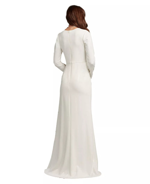 Regal Sheath Deep V Neck Long Sleeve Ruffled Slit Floor Length Hot Sale Prom Dress