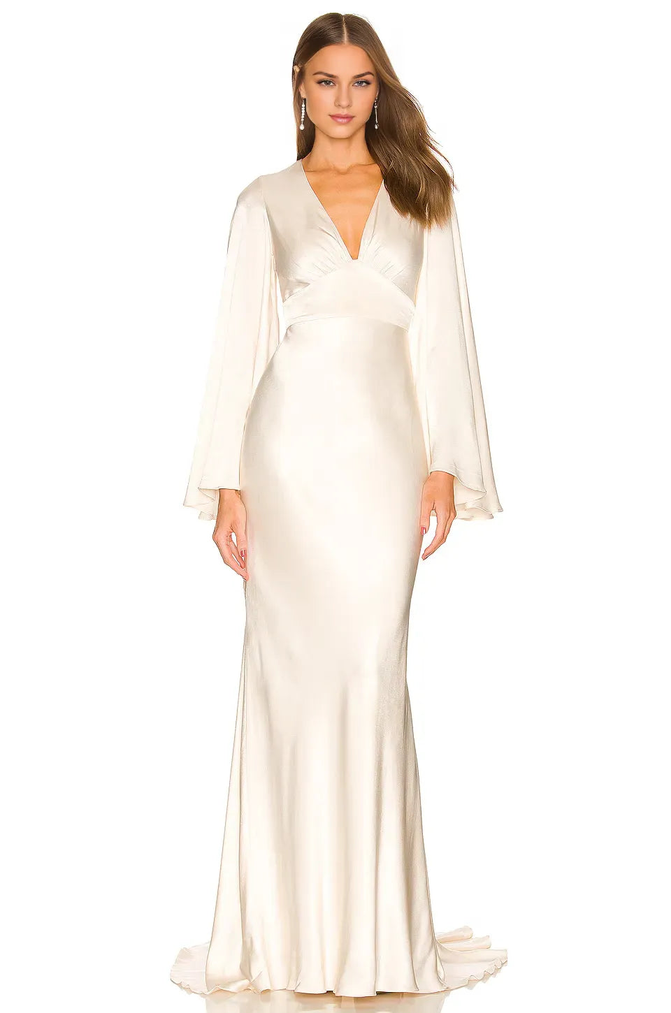 Regal Sheath Plunge V Neck Bell Sleeve Cutout Back Floor Length Evening Dress