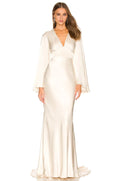 Regal Sheath Plunge V Neck Bell Sleeve Cutout Back Floor Length Evening Dress