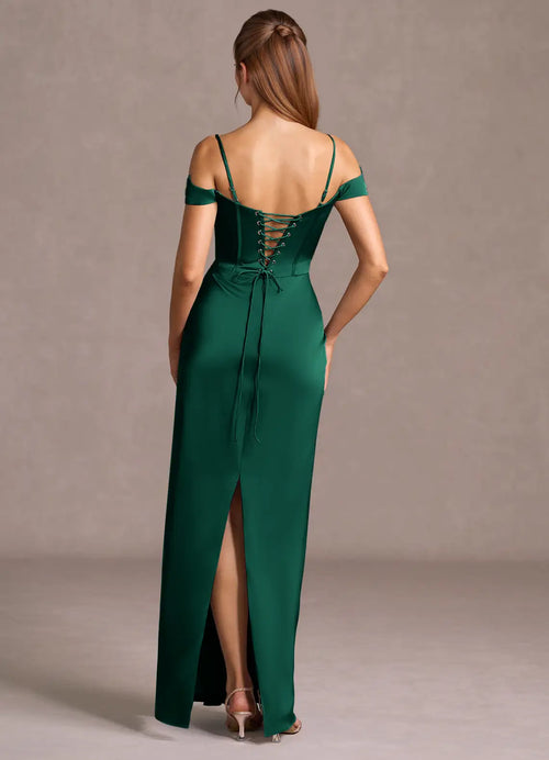 Robe de bal longue en dentelle à épaules dénudées et dos lacé pour femme