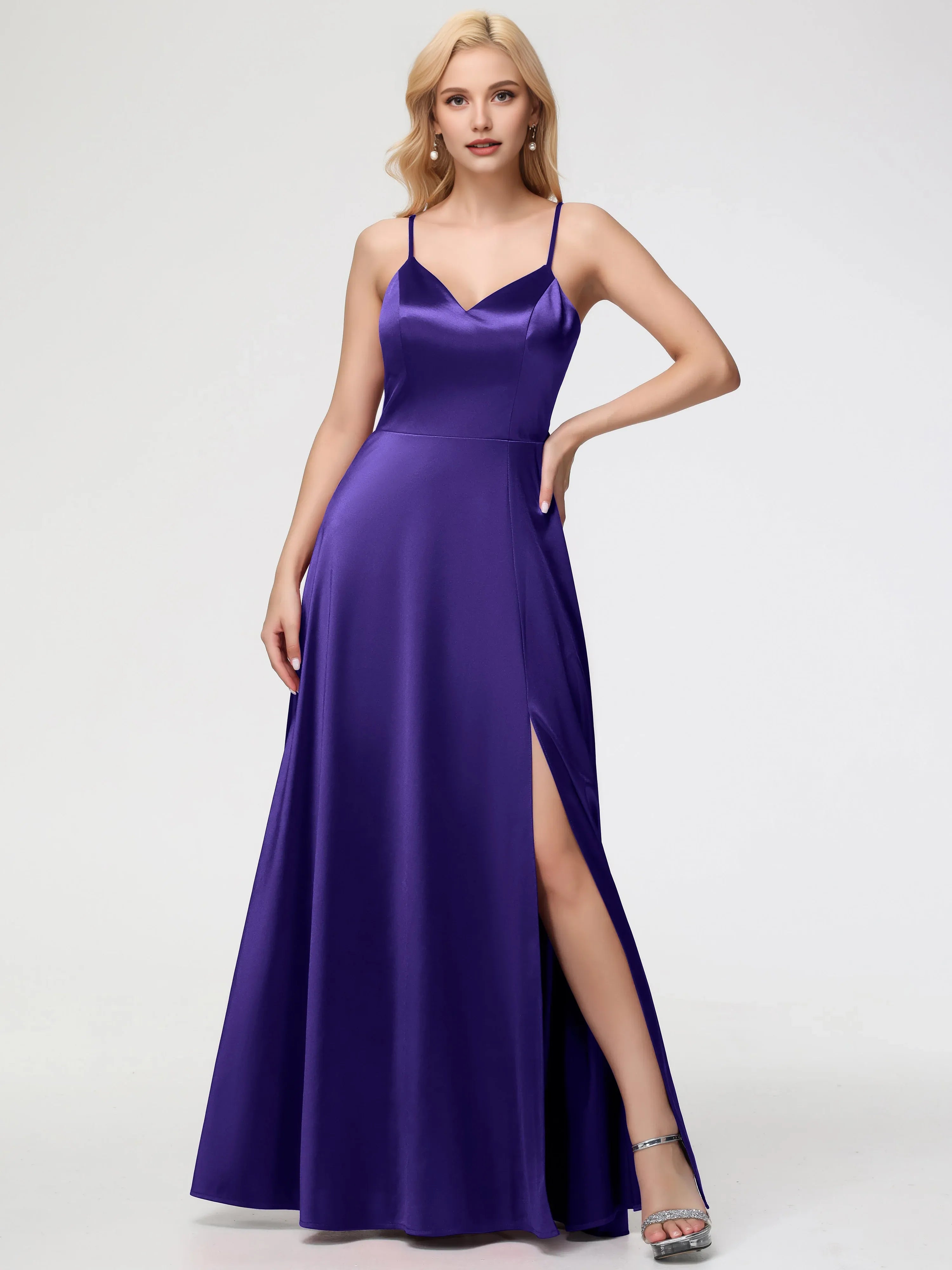 A-Line V-Neck Sleeveless Back Zip Floor Length Prom Dress