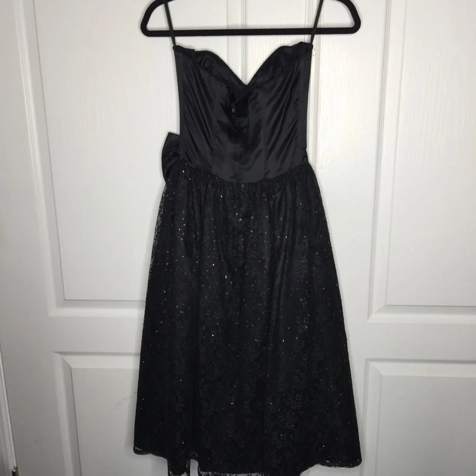 Prom Dress Black Sequin Lace A Line Tea Length With Bow For Women Glamorous Vintage Inspired