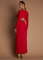 Rich Sheath Deep V Neck Long Sleeve Cut Out Back Floor Length Female Prom Dress