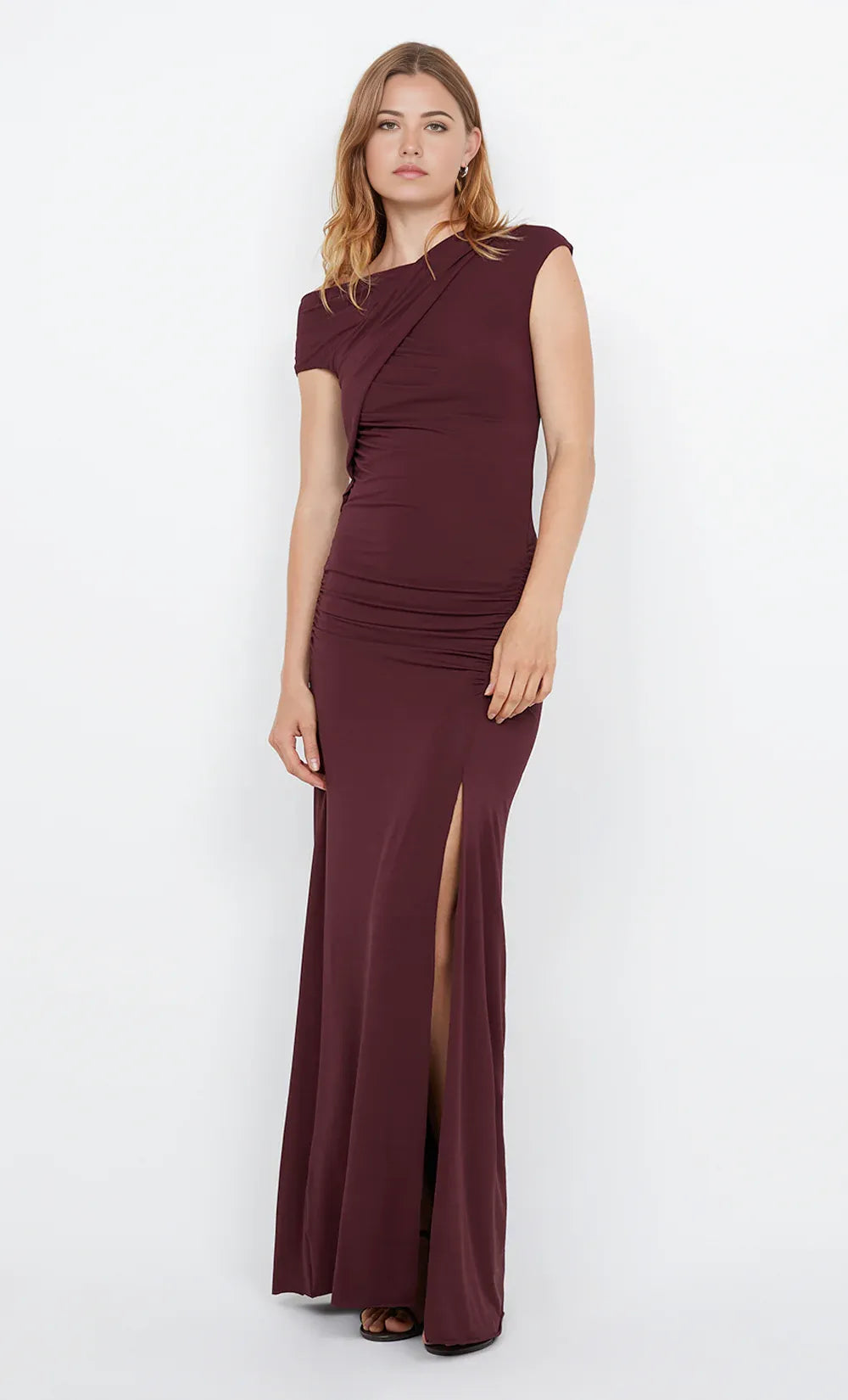 Rich Sheath One Shoulder Cap Sleeve Ruched Back Floor Length For Sale Prom Dress