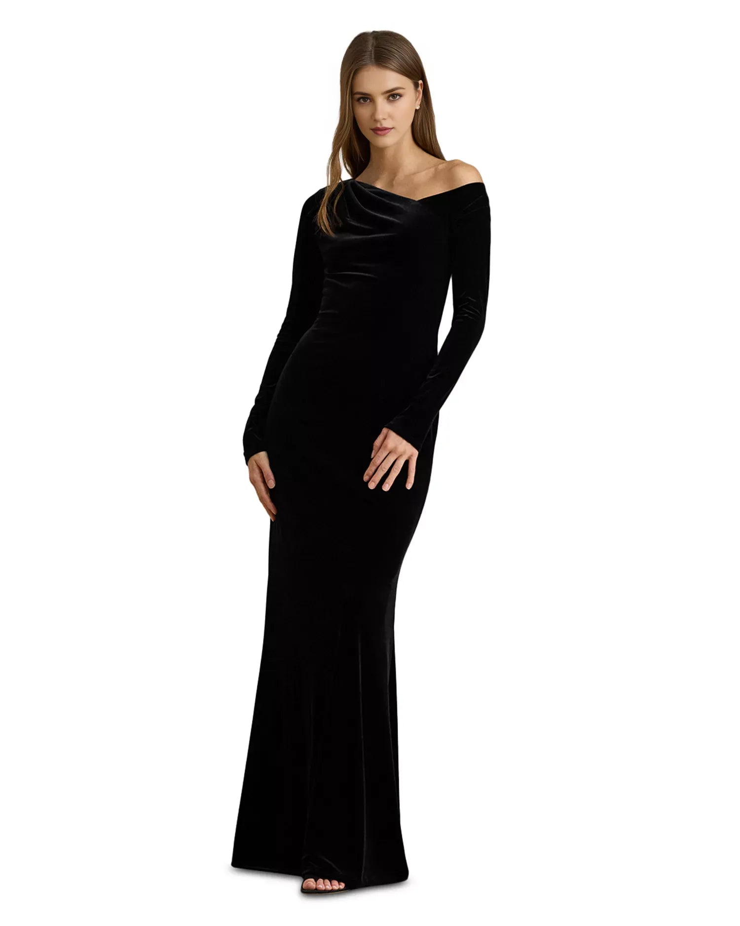 Rich Trumpet Off Shoulder Long Sleeve Zipper Back Floor Length Female Prom Dress ﻿