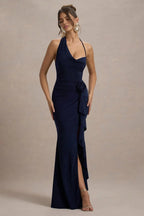 Riveting Mermaid Halter Neck Sleeveless Floral Embellished High Slit Floor Length Evening Dress