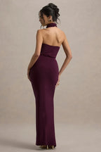 Riveting Mermaid High Neck Sleeveless Ruched Side High Slit Floor Length Evening Dress
