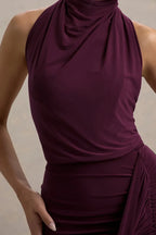 Riveting Mermaid High Neck Sleeveless Ruched Side High Slit Floor Length Evening Dress
