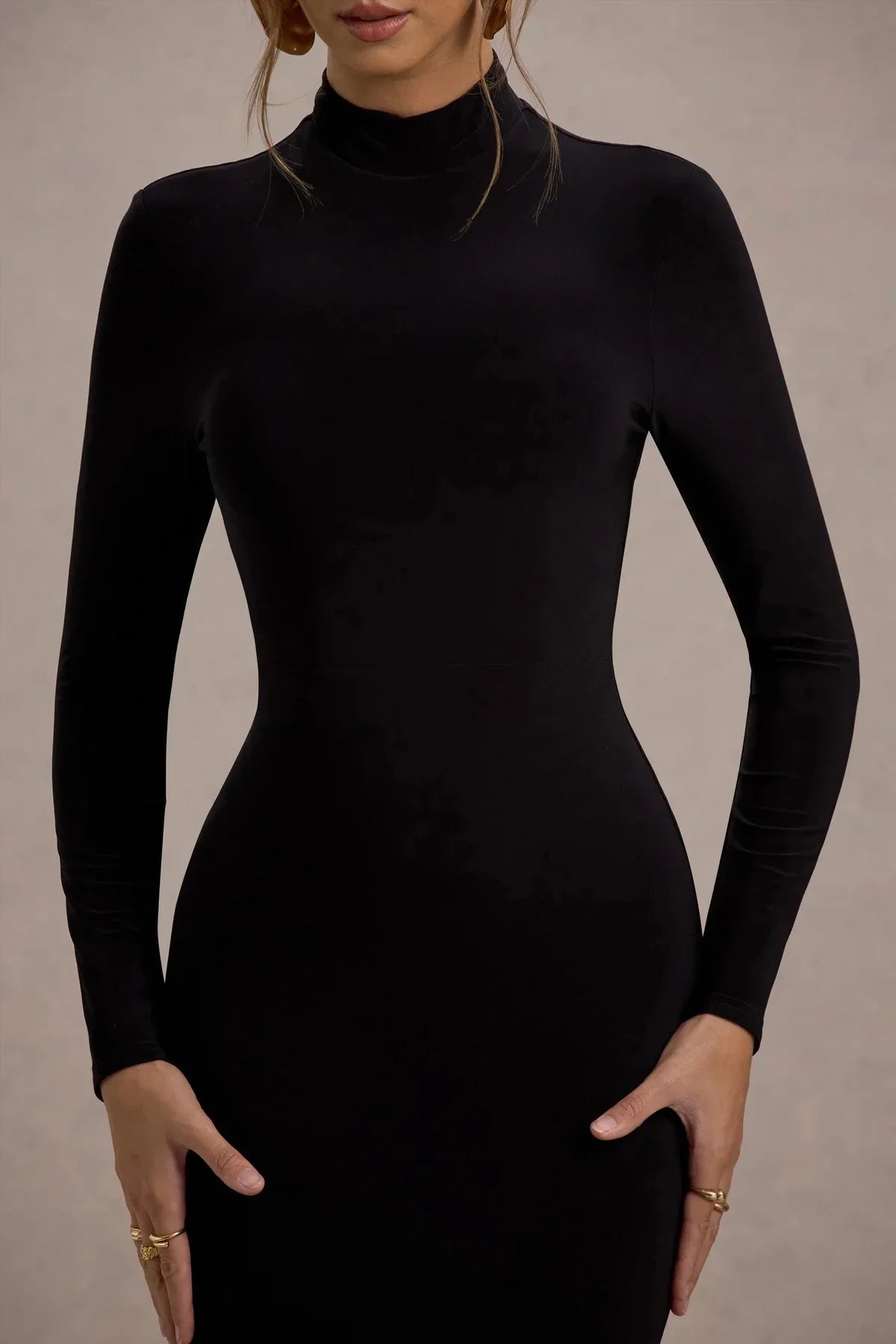 Riveting Mermaid Mock Neck Long Sleeve Back Zipper Floor Length Evening Dress