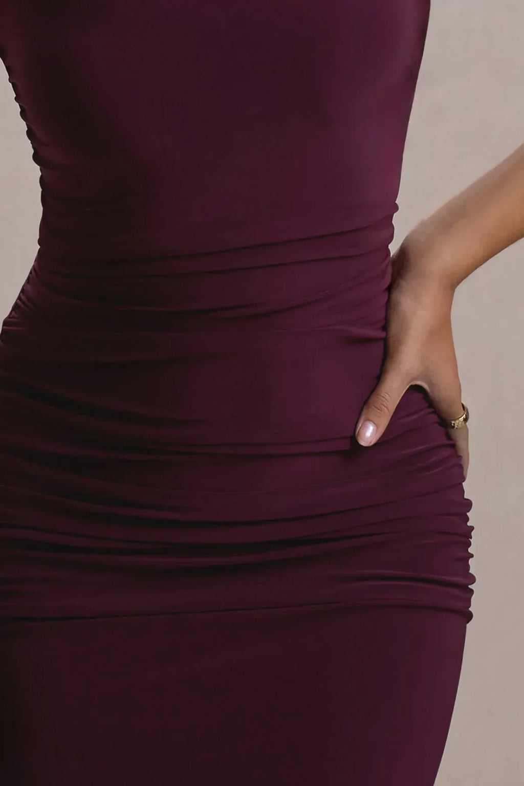 Riveting Mermaid One Shoulder Sleeveless Ruched Back High Slit Floor Length Evening Dress