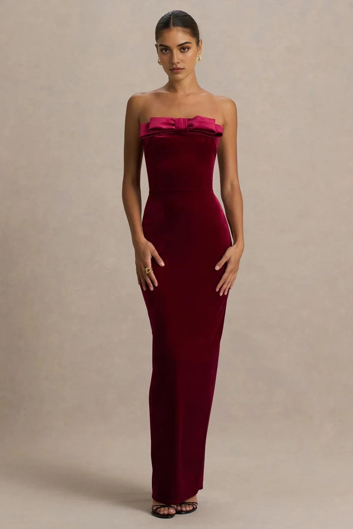 Riveting Mermaid Strapless Bow Detail Back Zipper Floor Length Evening Dress