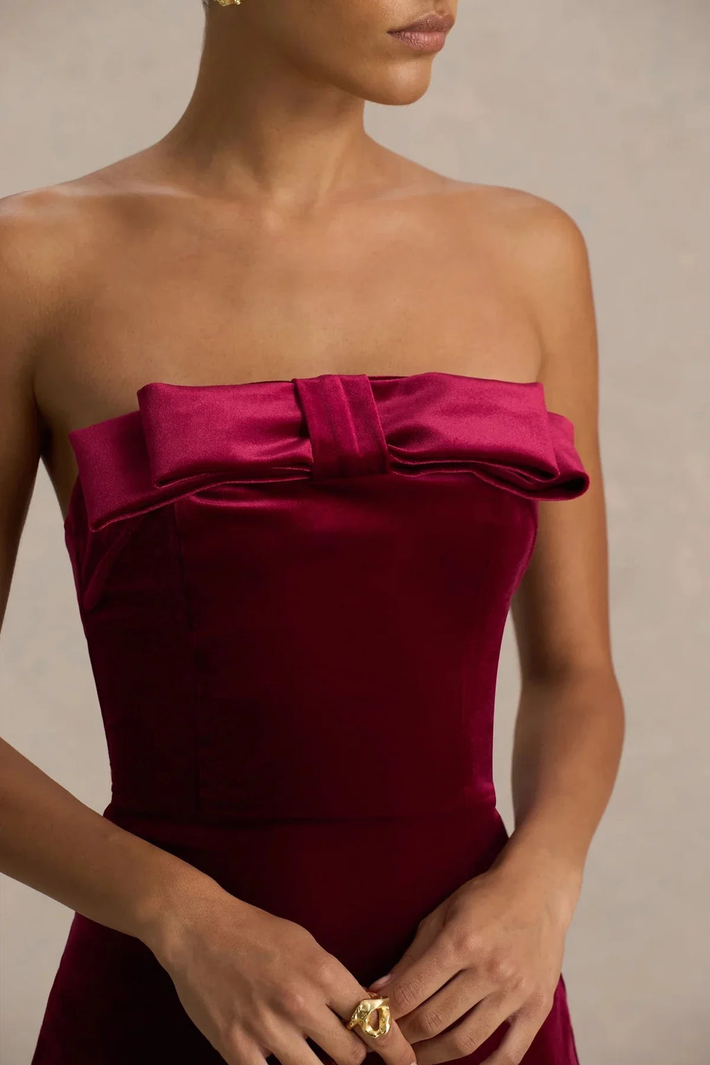 Riveting Mermaid Strapless Bow Detail Back Zipper Floor Length Evening Dress