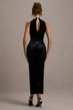 Riveting Sheath Mock Neck Sleeveless Pearl Collar Open Back Floor Length Evening Dress