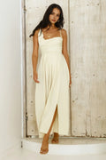 Romantic A Line Asymmetric Neck Sleeveless Lace Up Back Floor Length Prom Dress